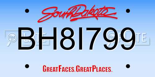 BH8I799 South Dakota License Plate