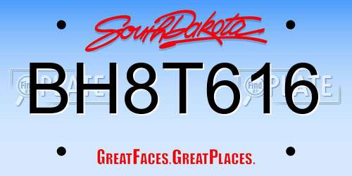 BH8T616 South Dakota License Plate