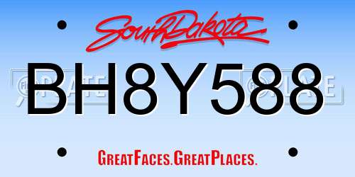BH8Y588 South Dakota License Plate
