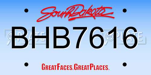 BHB7616 South Dakota License Plate
