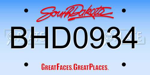 BHD0934 South Dakota License Plate