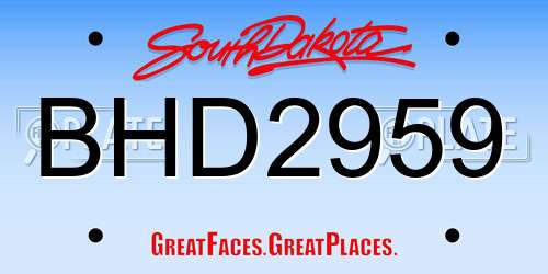 BHD2959 South Dakota License Plate