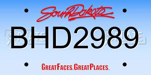 BHD2989 South Dakota License Plate