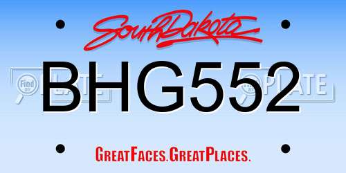 BHG552 South Dakota License Plate