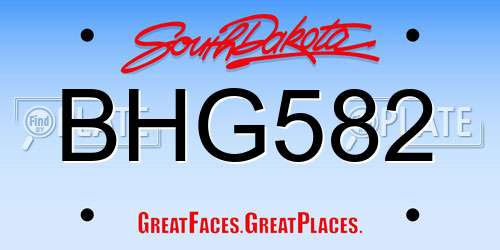 BHG582 South Dakota License Plate