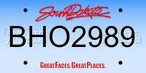 BHO2989 South Dakota License Plate