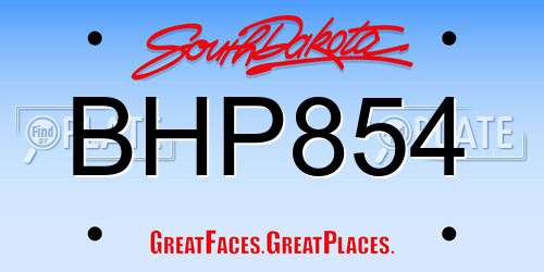 BHP854 South Dakota License Plate