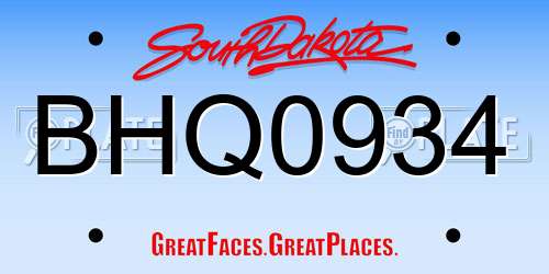 BHQ0934 South Dakota License Plate