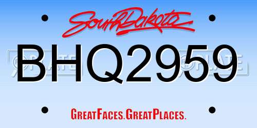 BHQ2959 South Dakota License Plate