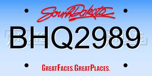 BHQ2989 South Dakota License Plate