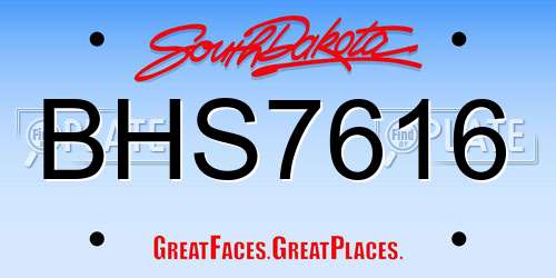 BHS7616 South Dakota License Plate