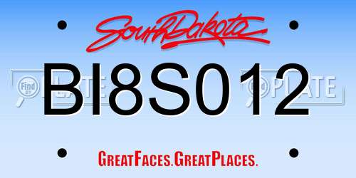 BI8S012 South Dakota License Plate