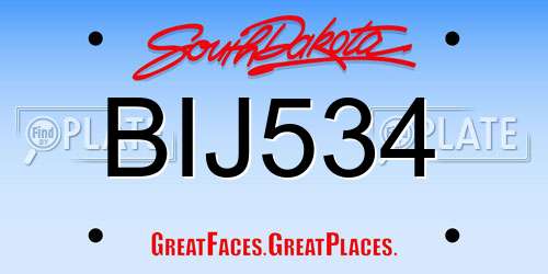 BIJ534 South Dakota License Plate