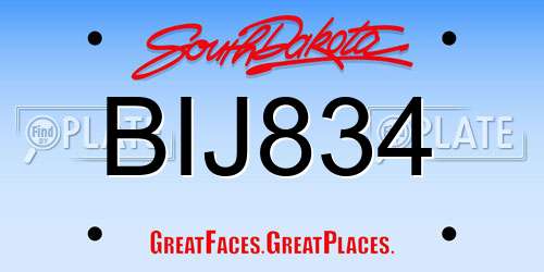 BIJ834 South Dakota License Plate