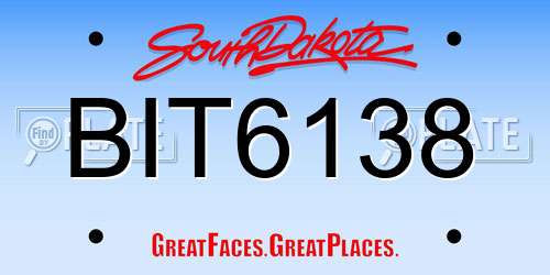 BIT6138 South Dakota License Plate