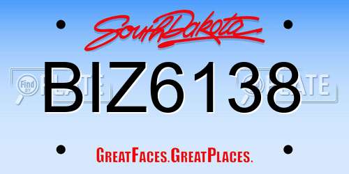BIZ6138 South Dakota License Plate