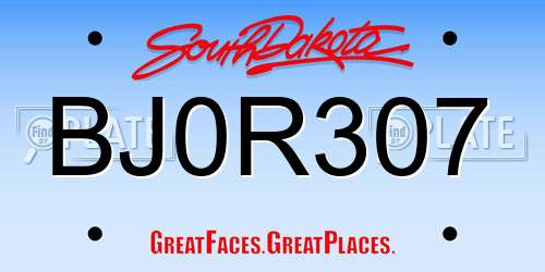 BJ0R307 South Dakota License Plate