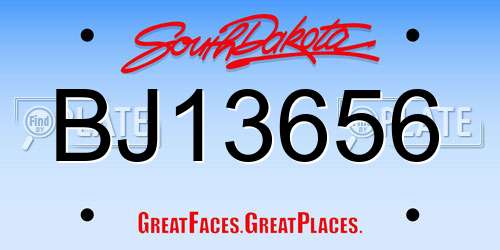 BJ13656 South Dakota License Plate