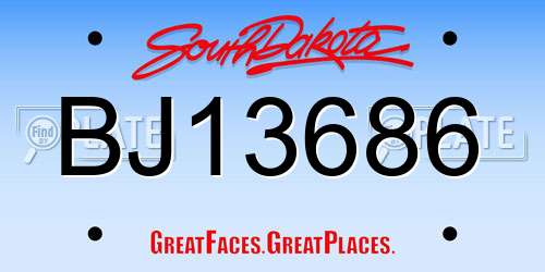 BJ13686 South Dakota License Plate