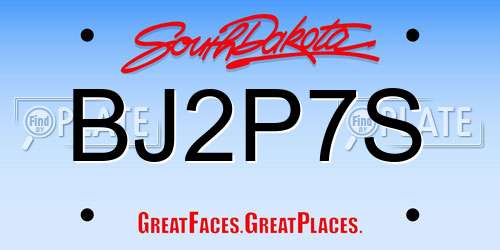 BJ2P7S South Dakota License Plate