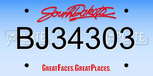 BJ34303 South Dakota License Plate