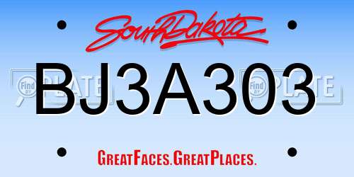 BJ3A303 South Dakota License Plate