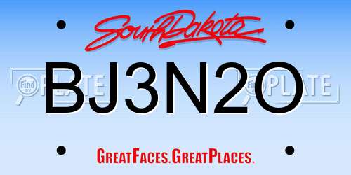 BJ3N2O South Dakota License Plate