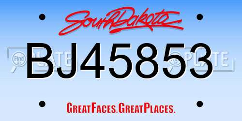 BJ45853 South Dakota License Plate