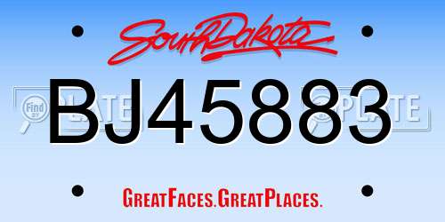 BJ45883 South Dakota License Plate