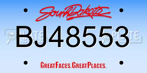 BJ48553 South Dakota License Plate