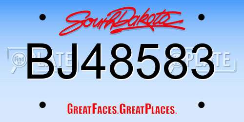 BJ48583 South Dakota License Plate