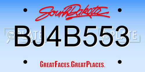 BJ4B553 South Dakota License Plate