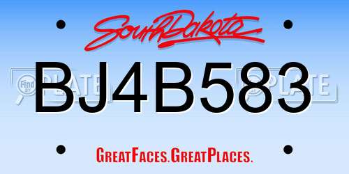 BJ4B583 South Dakota License Plate