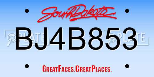 BJ4B853 South Dakota License Plate
