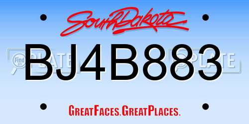 BJ4B883 South Dakota License Plate