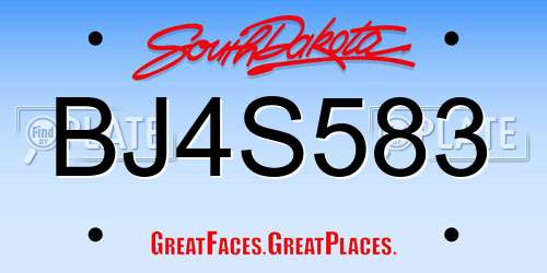 BJ4S583 South Dakota License Plate