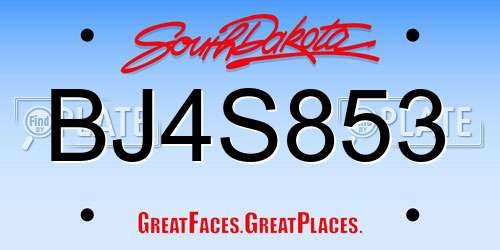 BJ4S853 South Dakota License Plate