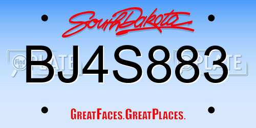 BJ4S883 South Dakota License Plate