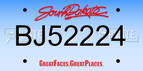 BJ52224 South Dakota License Plate