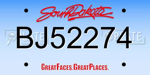 BJ52274 South Dakota License Plate