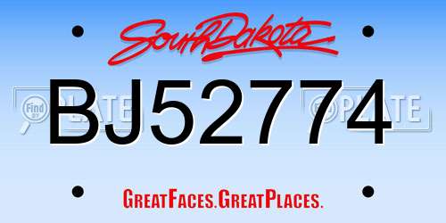 BJ52774 South Dakota License Plate