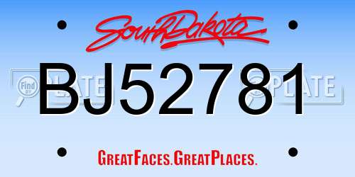 BJ52781 South Dakota License Plate