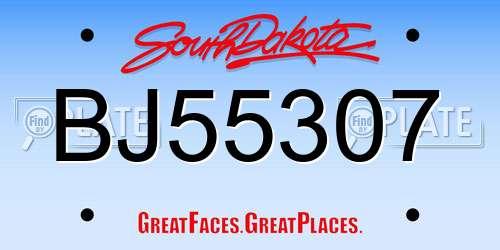 BJ55307 South Dakota License Plate