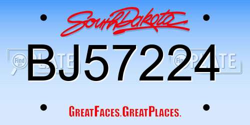 BJ57224 South Dakota License Plate