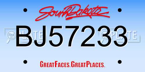 BJ57233 South Dakota License Plate