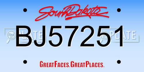 BJ57251 South Dakota License Plate