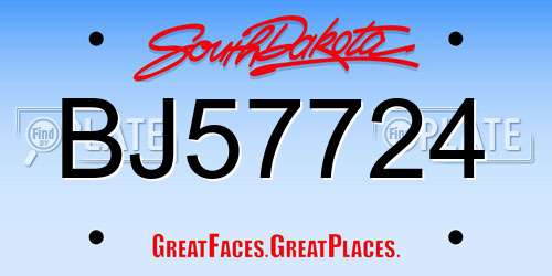 BJ57724 South Dakota License Plate