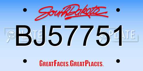 BJ57751 South Dakota License Plate