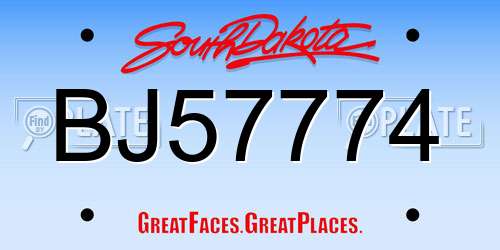 BJ57774 South Dakota License Plate