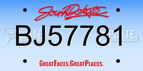 BJ57781 South Dakota License Plate